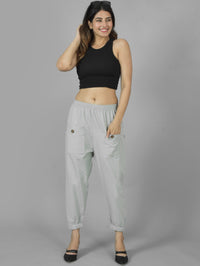 Quaclo Women's Melange Grey Four Pocket Cotton Cargo Pants