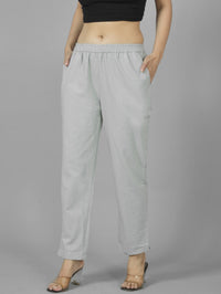 Quaclo Womens Melange Grey Regular Fit Fully Elastic Cotton Trouser