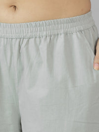 Quaclo Womens Melange Grey Regular Fit Fully Elastic Cotton Trouser