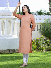 Womens Orange Khadi Cotton Multistripe Straight Kurti