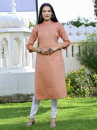 Womens Orange South Cotton Multistripe Straight Kurti