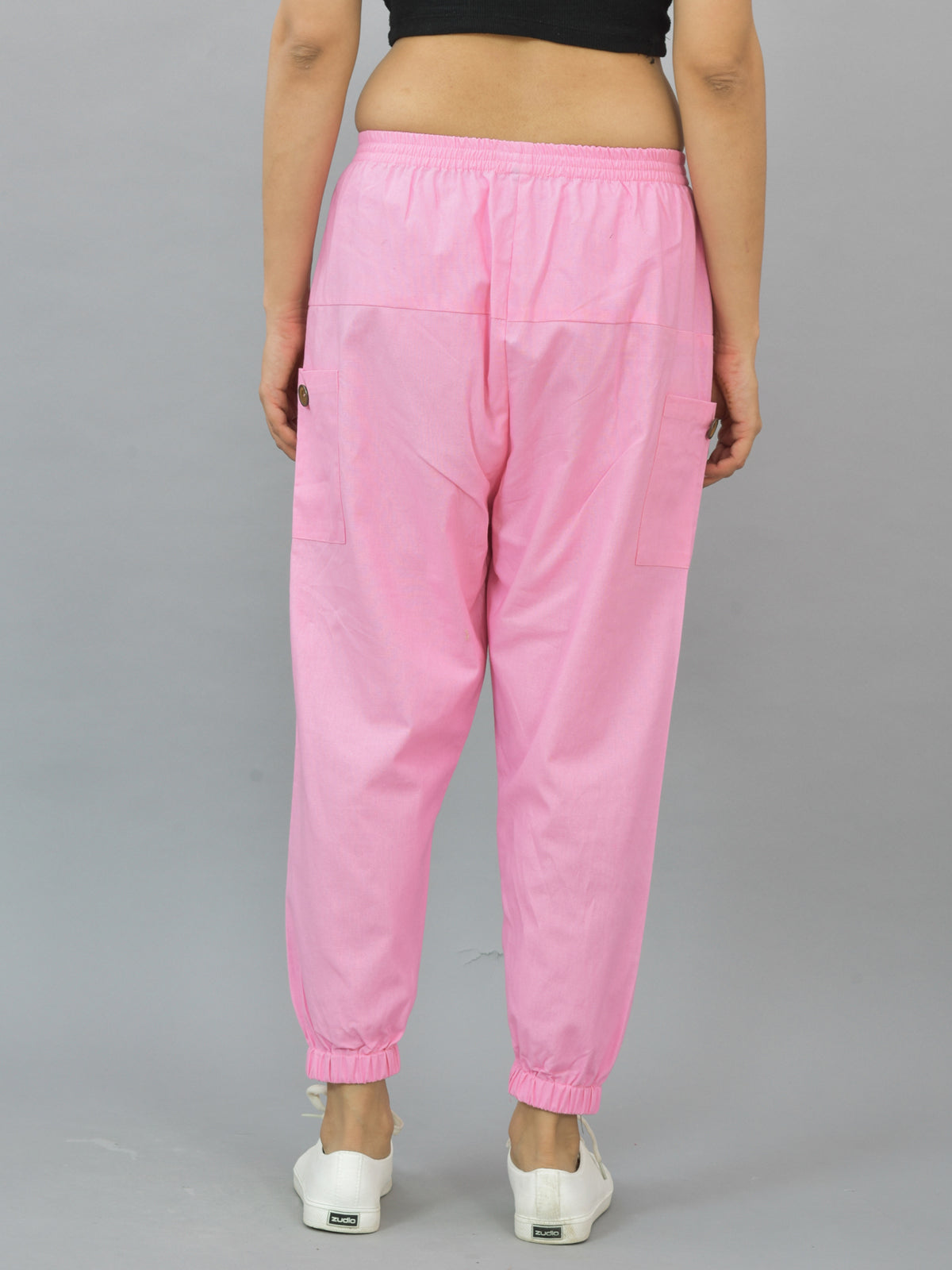 Combo Pack Of Womens Dark Blue And Pink Four Pocket Cotton Cargo Pants