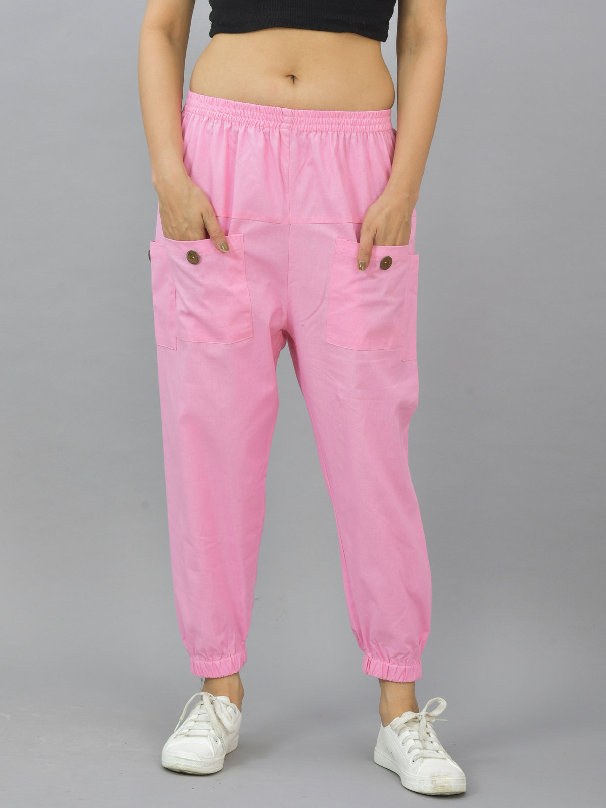 Combo Pack Of Womens Dark Blue And Pink Four Pocket Cotton Cargo Pants