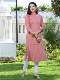 Ethnic Wear Khadi Cotton Pink Multistripe Couple Kurta Set