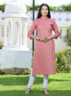 Womens Pink South Cotton Multistripe Straight Kurti