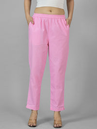Pack Of 2 Womens Pink And Wine Deep Pocket Fully Elastic Cotton Trouser