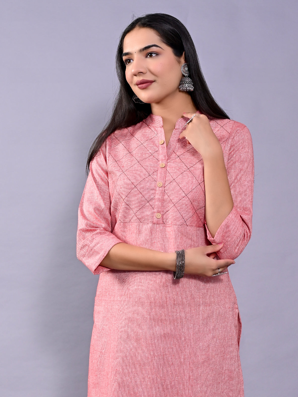 Women Solid Red Woven South Cotton Kurti
