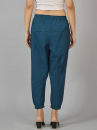 Quaclo Women's Teal Blue Four Pocket Cotton Cargo Pants