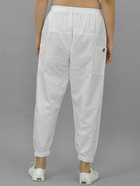 Quaclo Women's White Four Pocket Cotton Cargo Pants