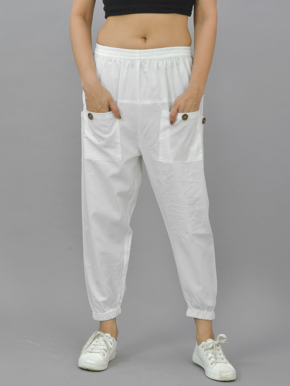 Combo Pack Of Womens Beige And White Four Pocket Cotton Cargo Pants