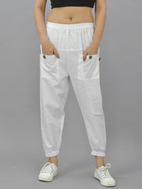 Combo Pack Of Womens Brown And White Four Pocket Cotton Cargo Pants