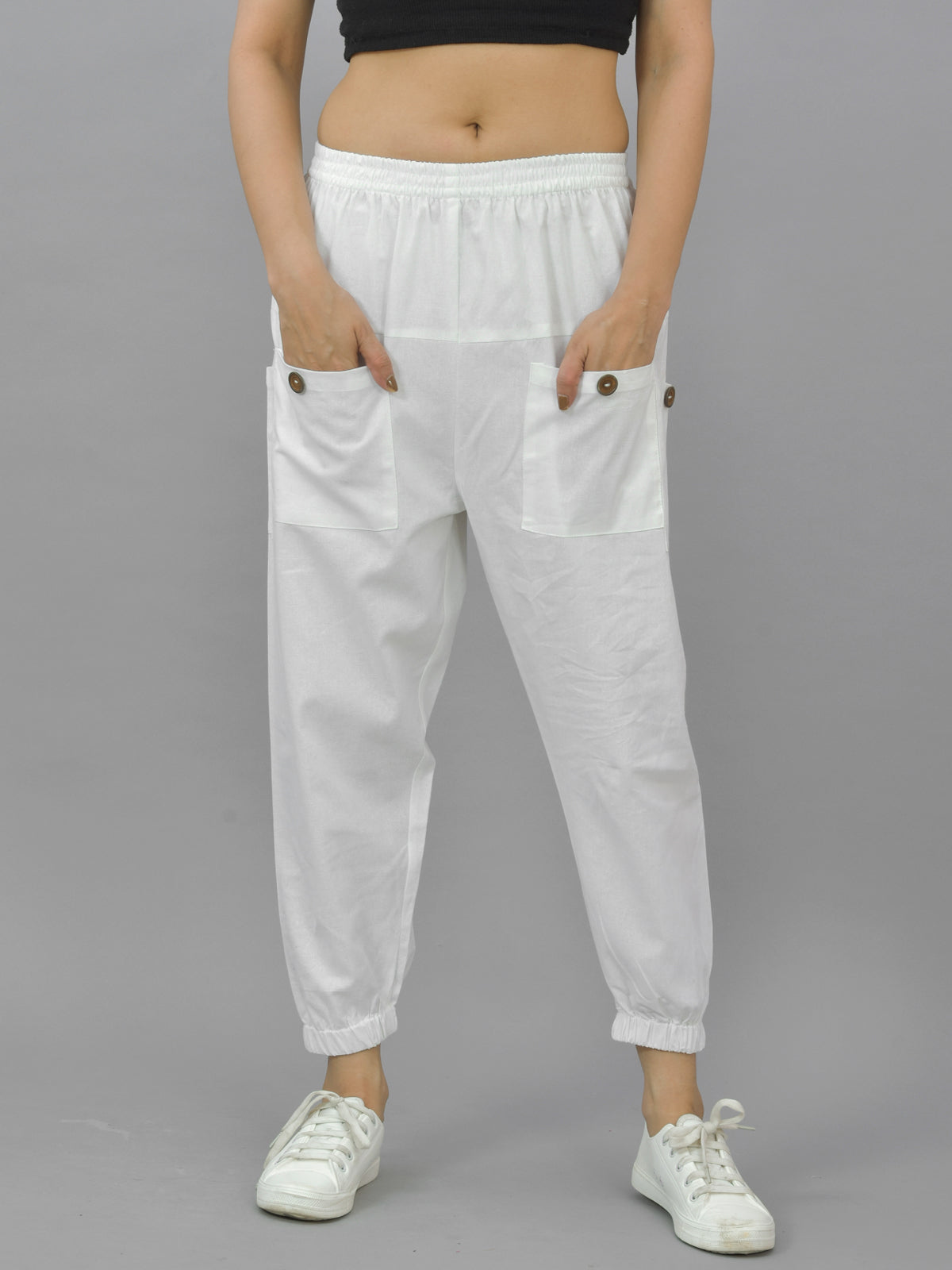 Combo Pack Of Womens Grey And White Four Pocket Cotton Cargo Pants
