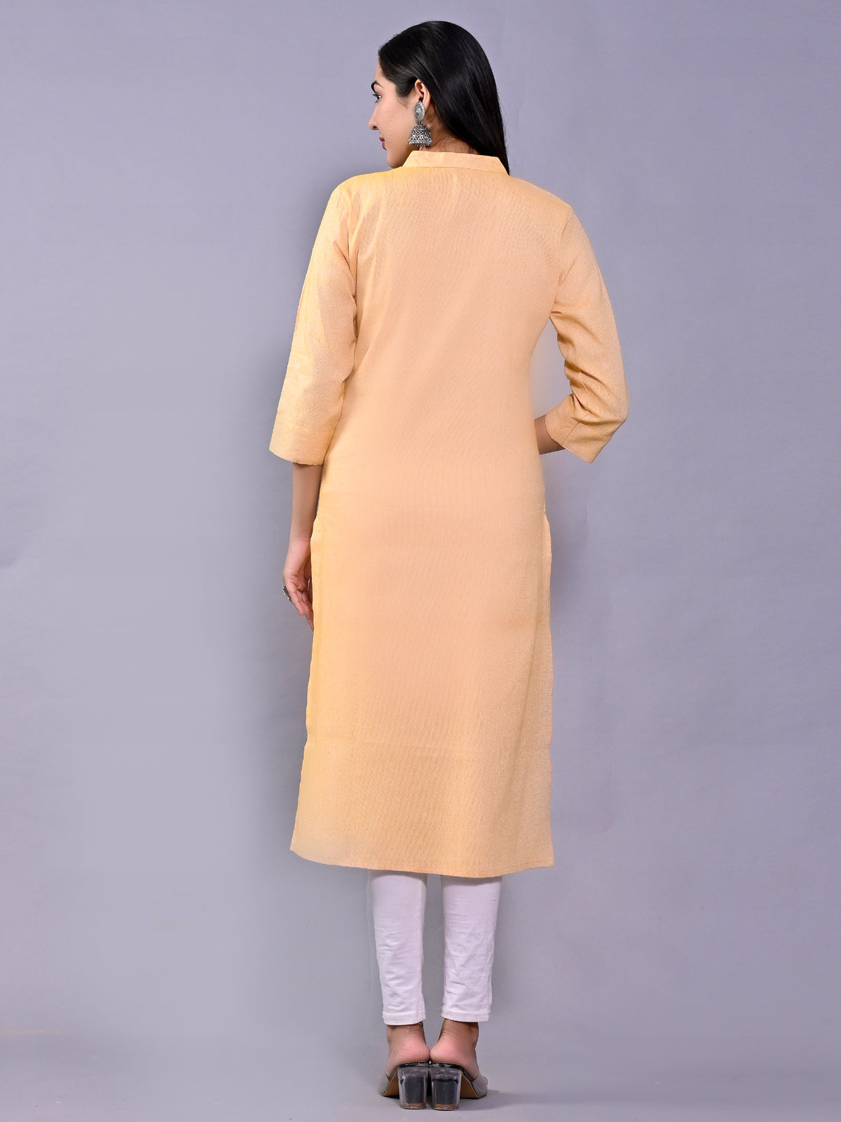 Women Solid Yellow Woven South Cotton Kurti