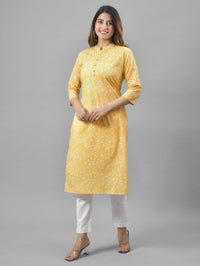 Women Yellow Cambric Cotton Floral Printed Kurti