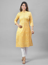 Women Yellow Cambric Cotton Floral Printed Kurti
