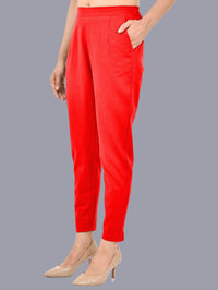 Women Regular Fit Red Cotton Trouser