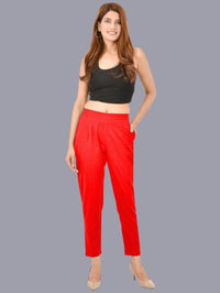 Women Regular Fit Red Cotton Trouser