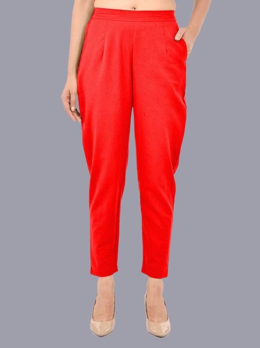 Women Regular Fit Red Cotton Trouser