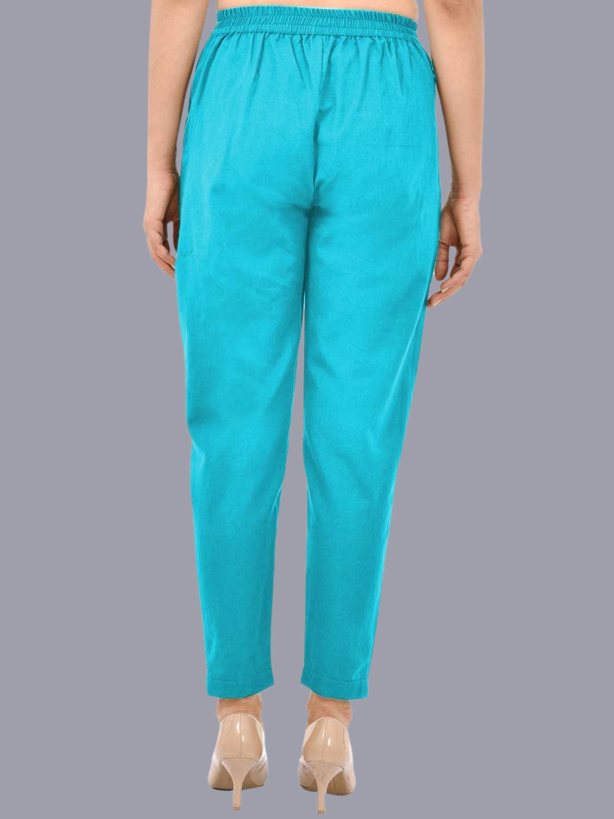 Women Regular Fit Sky Blue Cotton Trouser