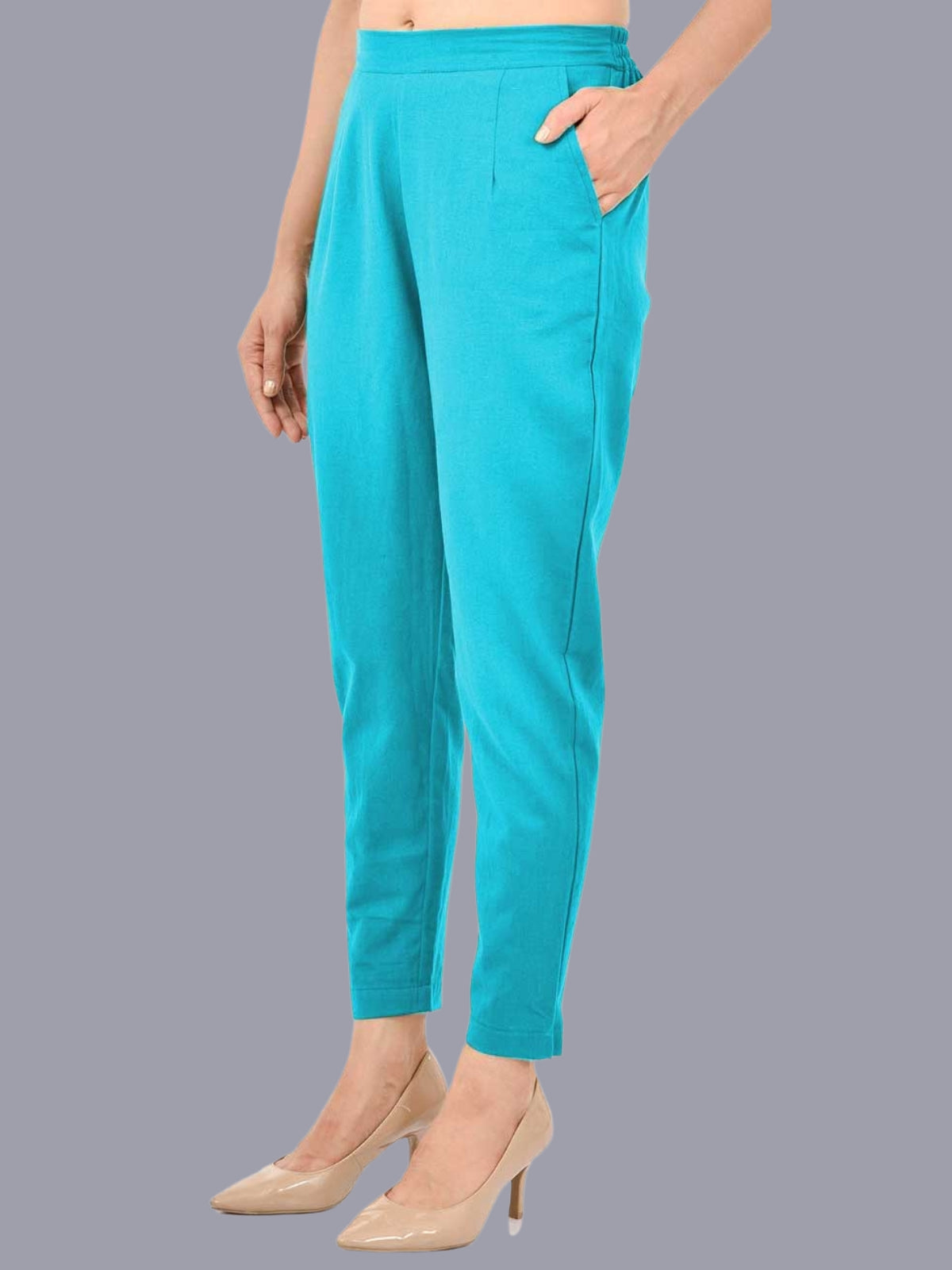 Women Regular Fit Sky Blue Cotton Trouser