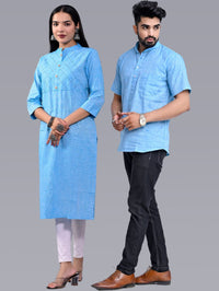 Ethnic Wear South Cotton Sky Blue Couple Kurta Set