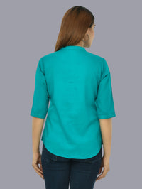 Pack Of 2 Womens Solid Light Green and Sky Blue Rayon Chinese Collar Shirts Combo