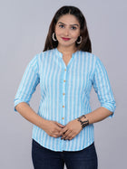 Womens Turquoise Mangoline Striped Casual Shirt