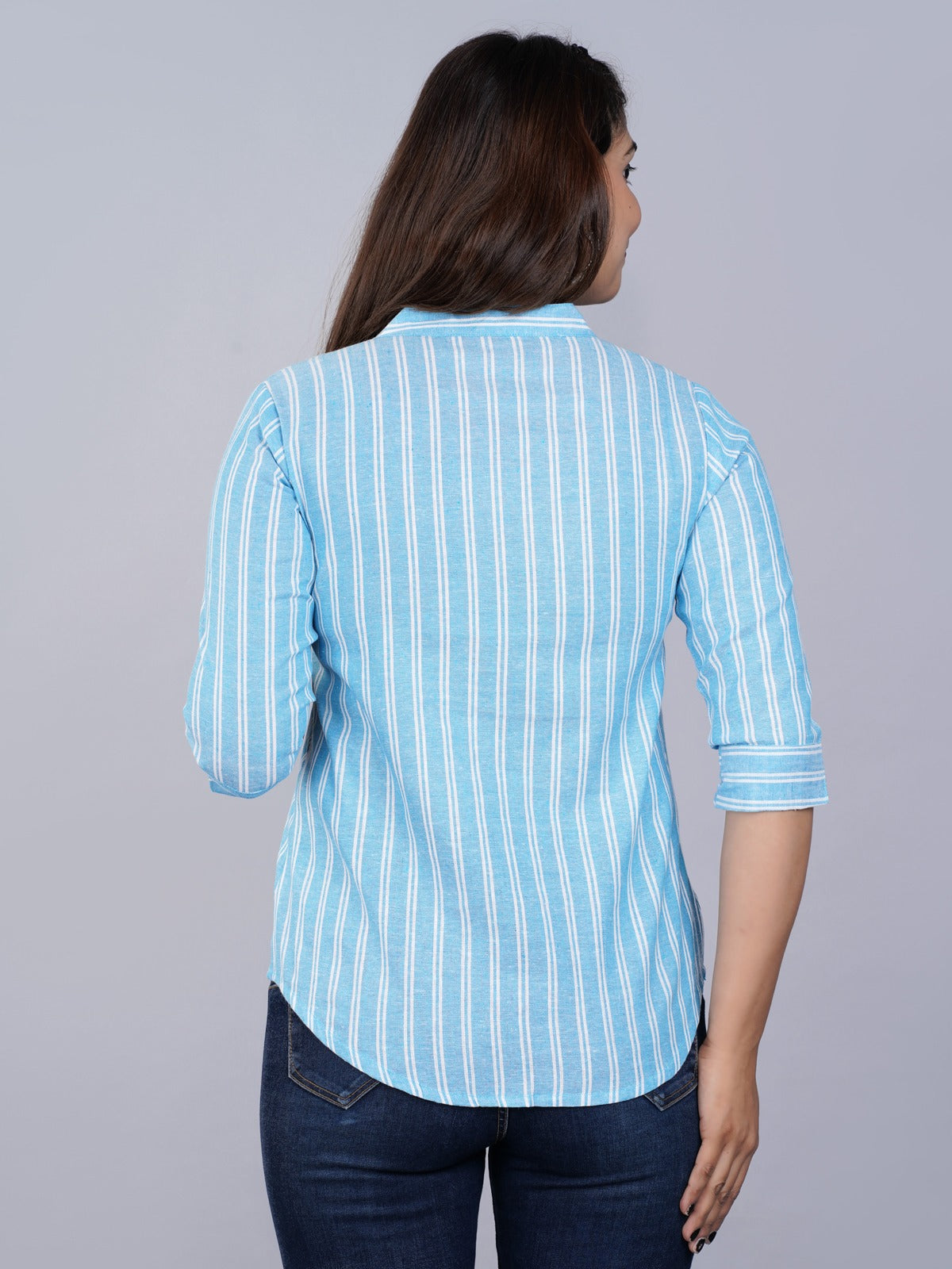 Pack Of 2 Womens Grey And Turquoise Mangoline Striped Casual Shirt