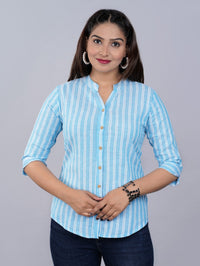 Pack Of 2 Womens Blue And Turquoise Mangoline Striped Casual Shirt