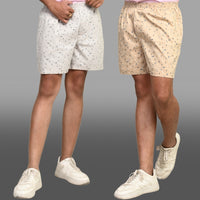 Pack Of 2 White And Yellow Mens Printed Shorts Combo