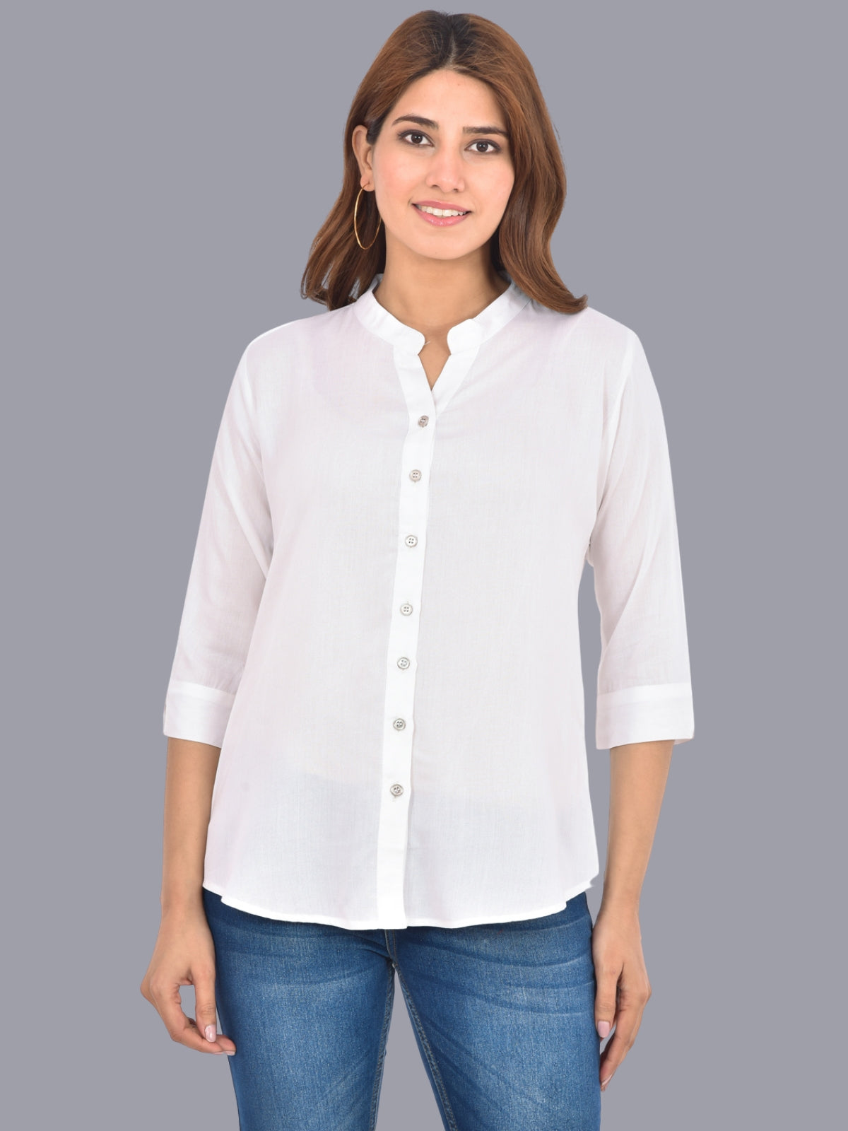 Pack Of 2 Womens  Solid White and Wine Rayon Chinese Collar Shirts Combo