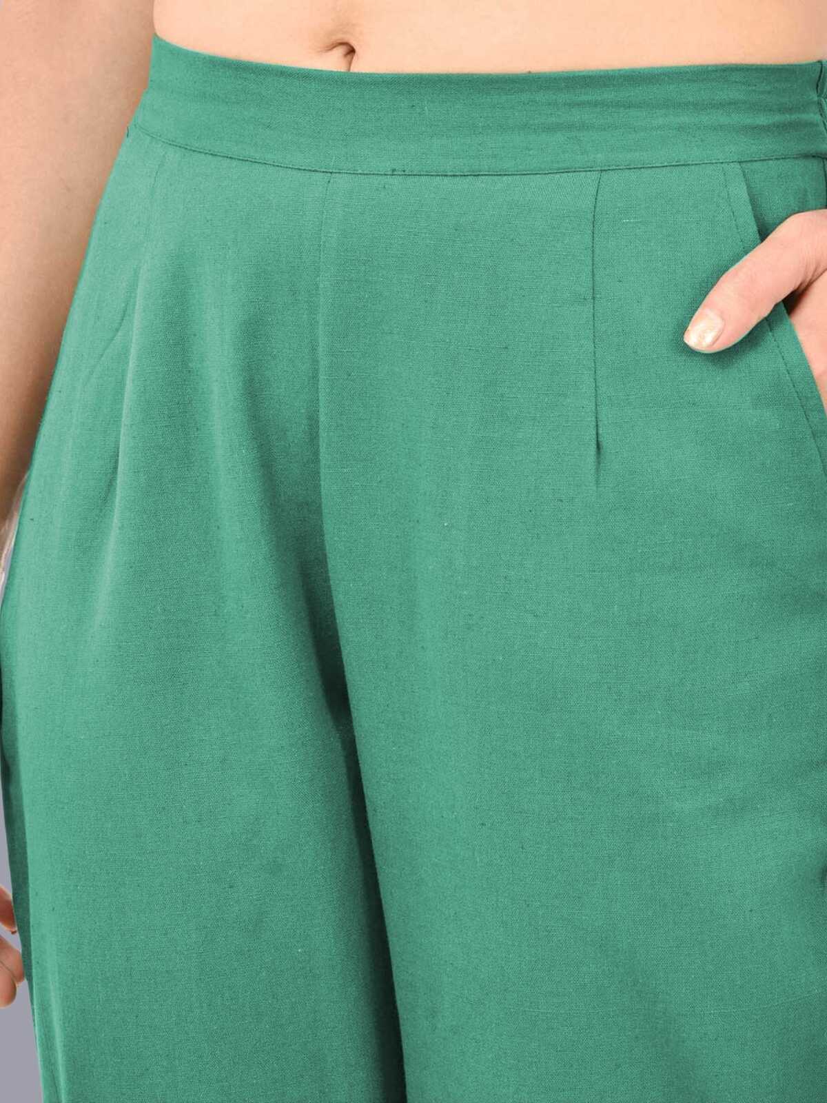 Women Regular Fit Cyan Cotton Trouser