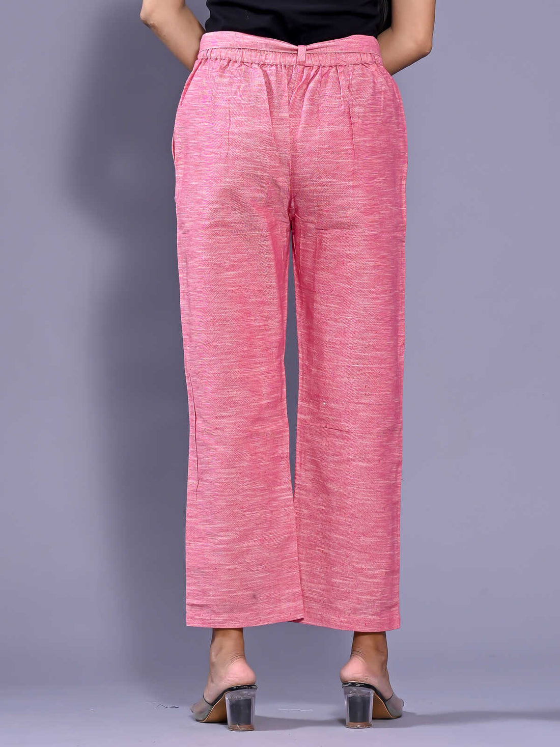 QuaClo Pink Linen Slub Women Regular Fit Cotton Trouser